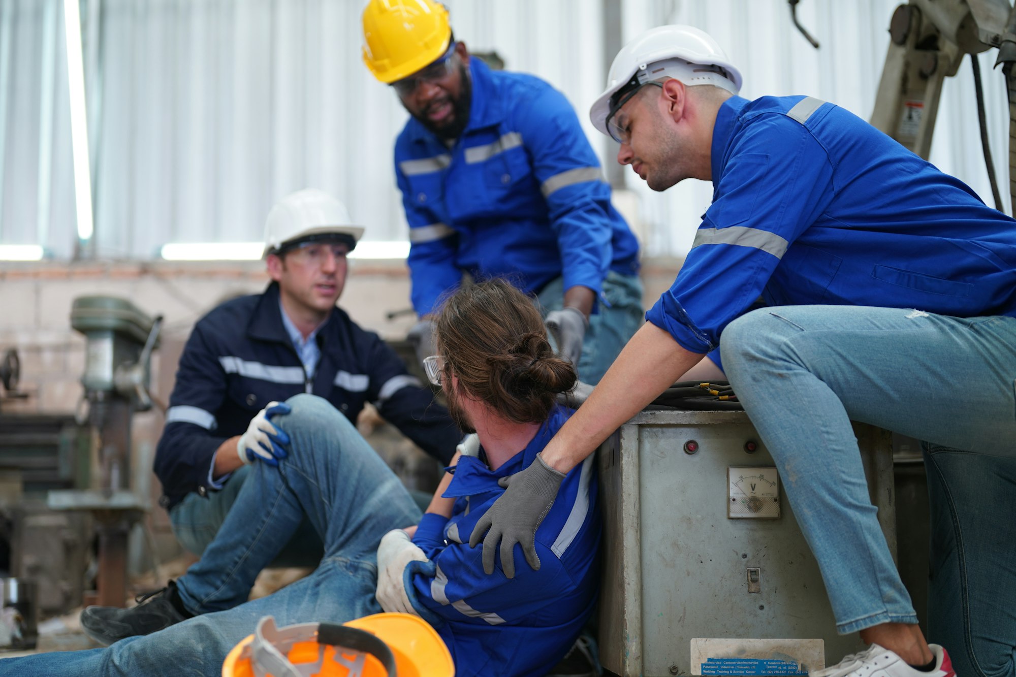 an accident in workplace. factory worker has accident.